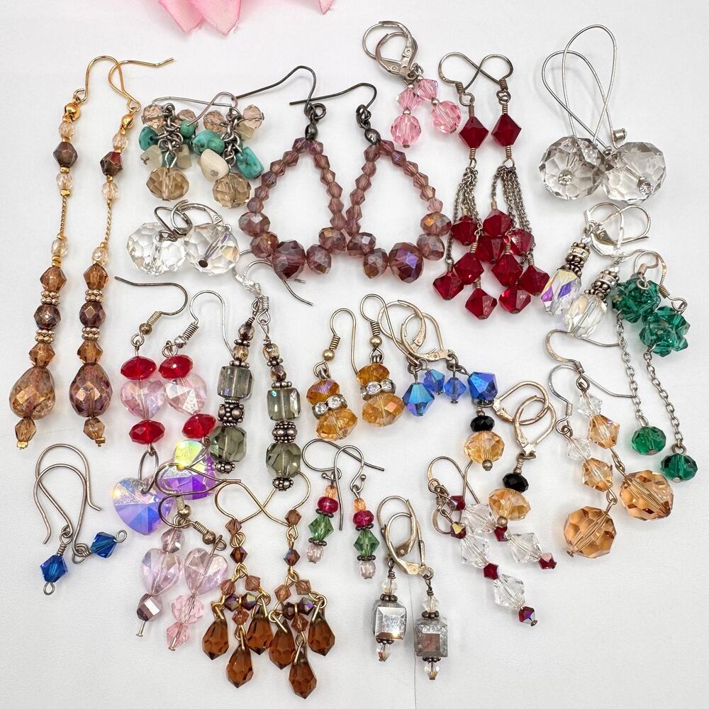 Large Crystal Beaded Earring Lot Sparkling Ethereal Fairycore Princess 21 Pair